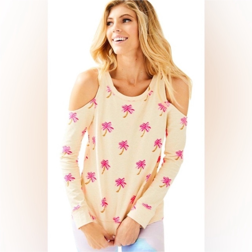 Lilly Pulitzer Sandy Palm Tree Cold-Shoulder- Sweater- S
